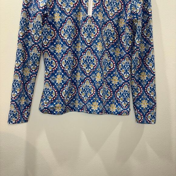 J. McLaughlin Quarter Zip- Catalina Cloth Blue Printed Sporty Pullover- Small - Picture 7 of 10